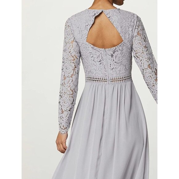 TRUTH & FABLE Womens Long Sleeve Lace Trim Bridesmaid Maxi Dress Gray Sz 3XL - Picture 6 of 9